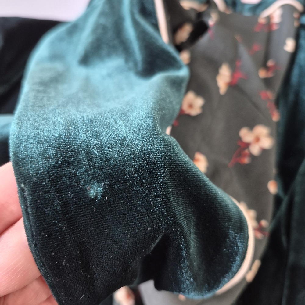 Skies Are Blue Velvet Duster Jacket Size Large Emerald Green Long Blazer Holiday - Picture 10 of 13